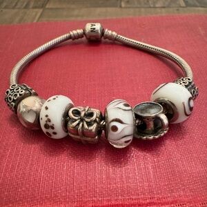 Sterling Silver Pandora Charm Bracelet, 8 Charms